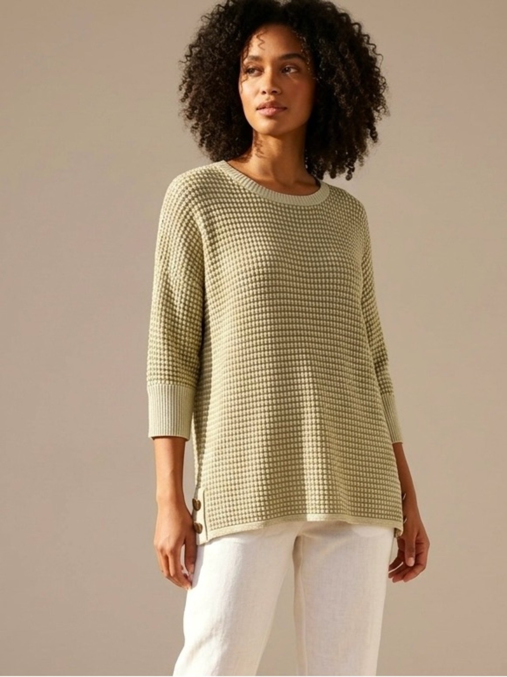 Light Sage Knit Waffle Breathable Relaxed Fit Summer Sweater/Tunic